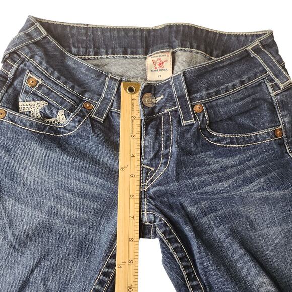True Religion Jeans Womens 27x31 Medium Wash Embroidered Flap Pocket Low Rise - Picture 9 of 11